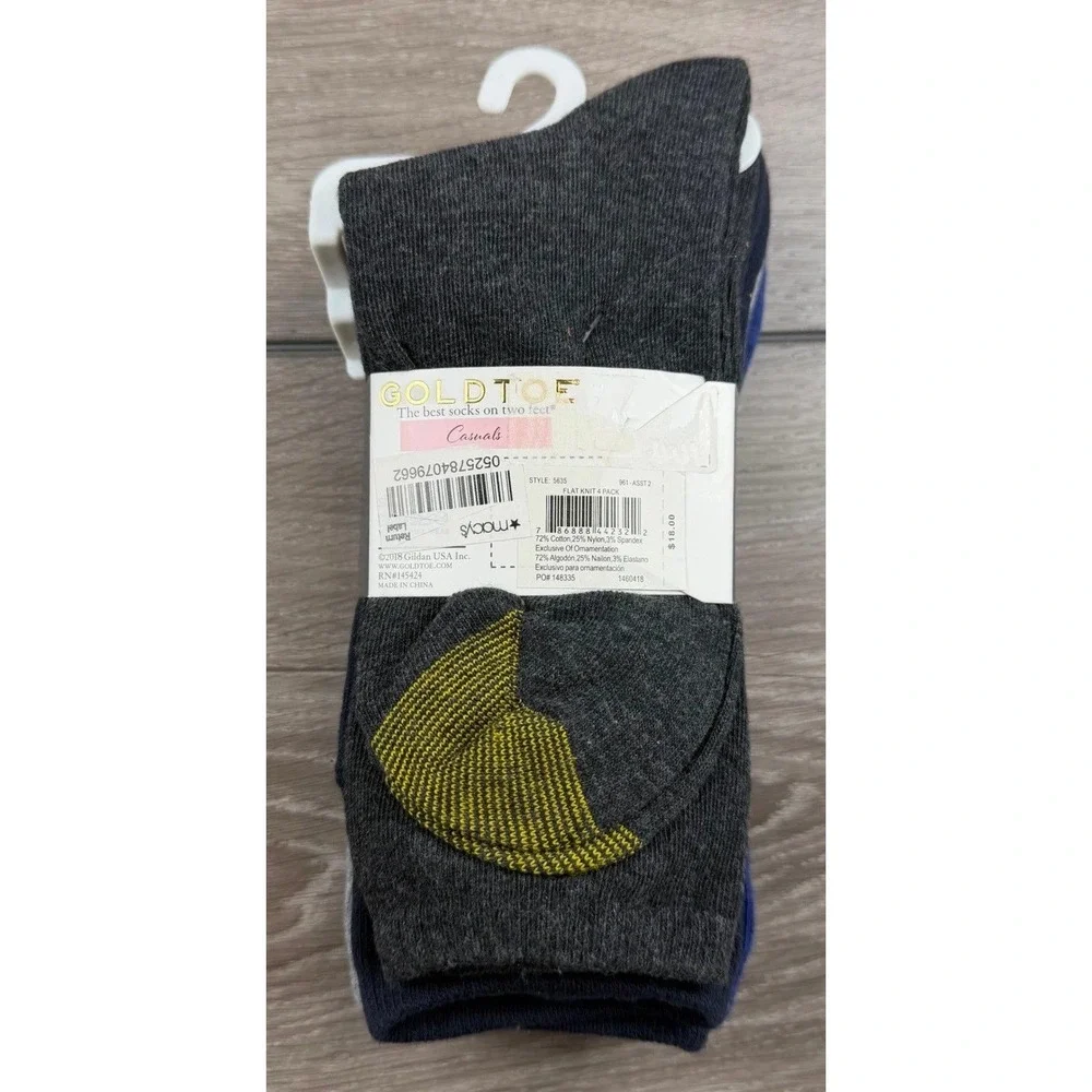 Goldtoe Mens Casuals Flat Knit Socks 4 Pair Pack Blue Grey Black One Size New
